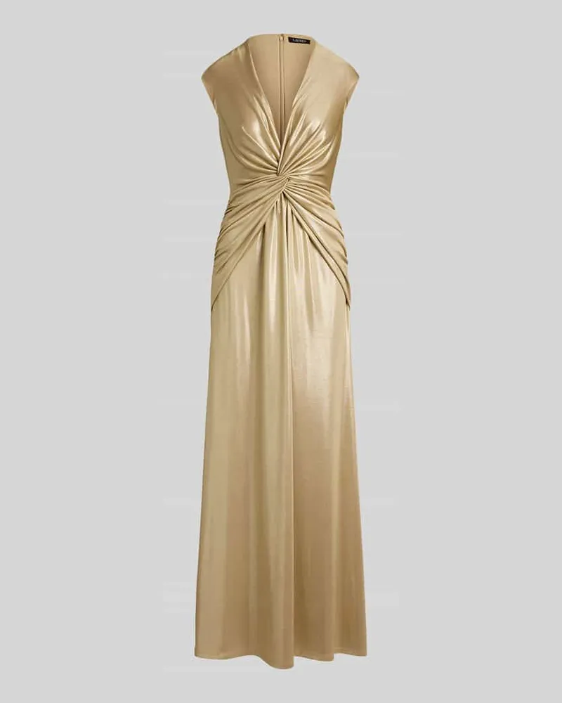 Ralph Lauren Abendkleid mit tiefem V-Ausschnitt und Knoten-Detail Gold