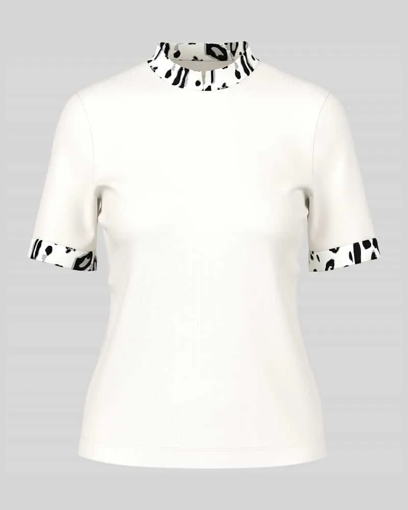 Marc Cain T-Shirt mit kontrastierendem Kragenabschluss Offwhite