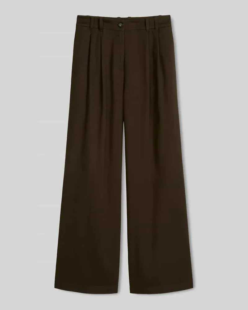 Marc O'Polo Wide Leg Hose aus Baumwoll-Mix mit Bundfalten Mittelbraun