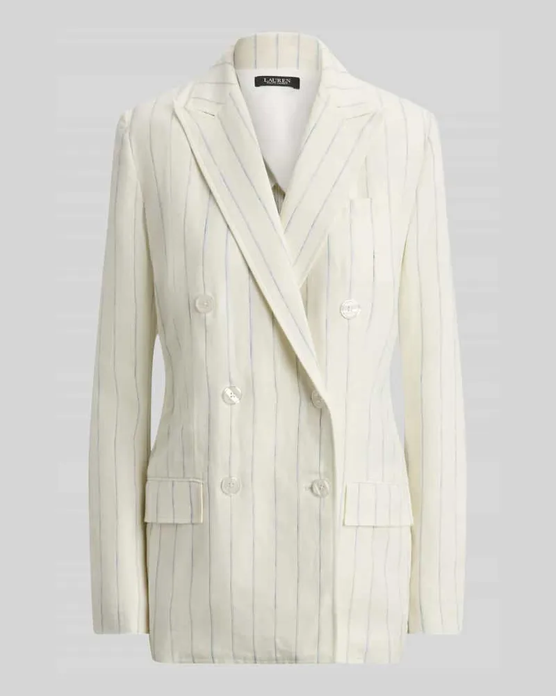 Ralph Lauren Longblazer aus reinem Leinen mit doppelreihiger Knopfleiste Offwhite