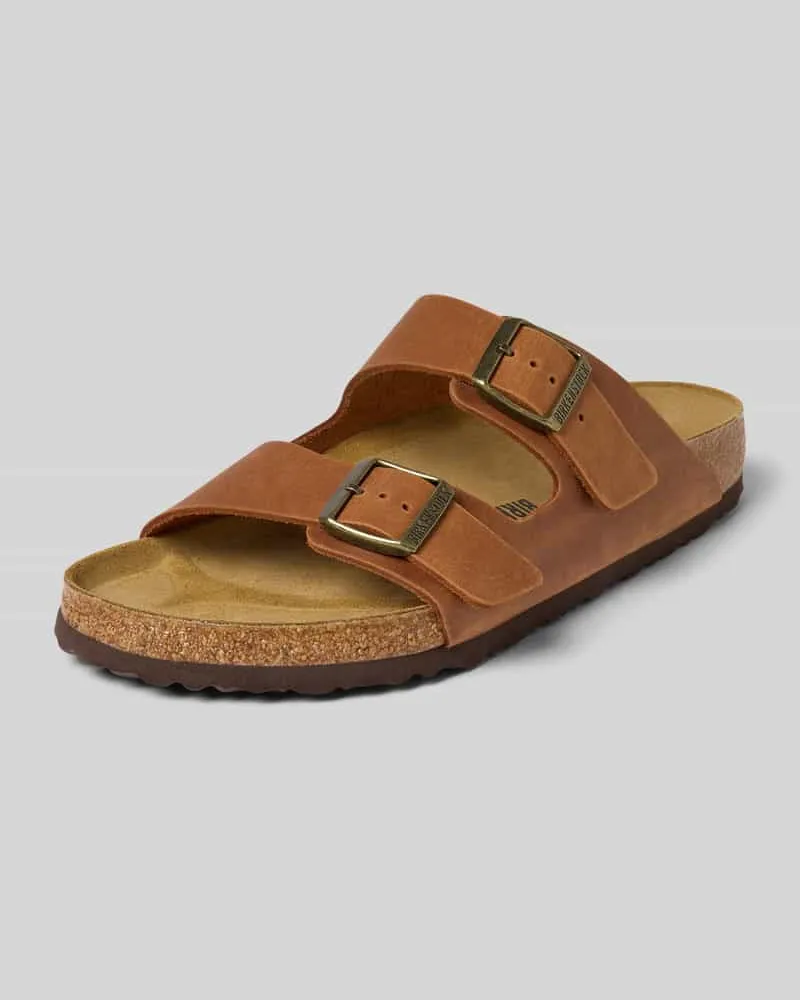 Birkenstock Slides aus Leder mit Dornschließe Modell 'Arizona Cognac