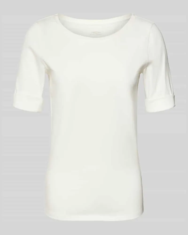Marc Cain Regular Fit T-Shirt mit Seiden-Anteil und Ärmeln mit Aufschlag Weiss