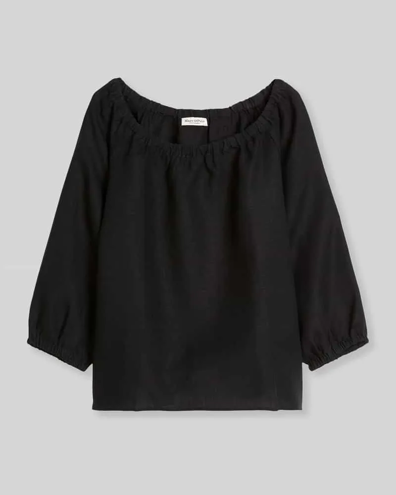 Marc O'Polo Regular Fit Bluse aus reinem Leinen mit Carmen-Ausschnitt Black
