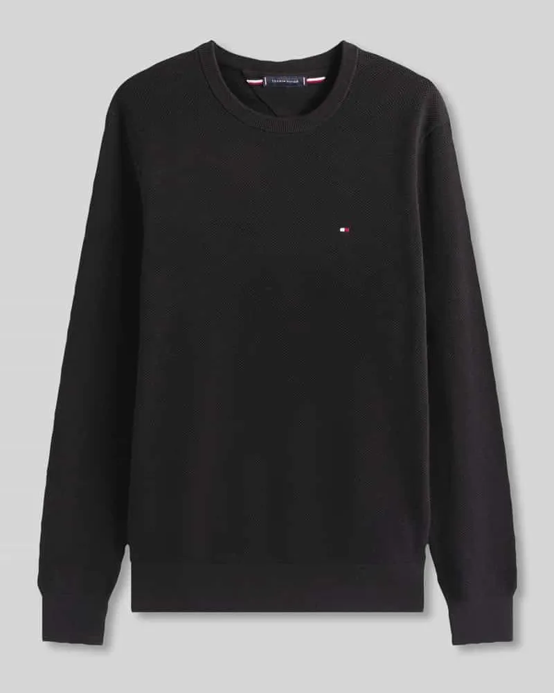 Tommy Hilfiger Regular Fit Strickpullover aus reiner Baumwolle Black