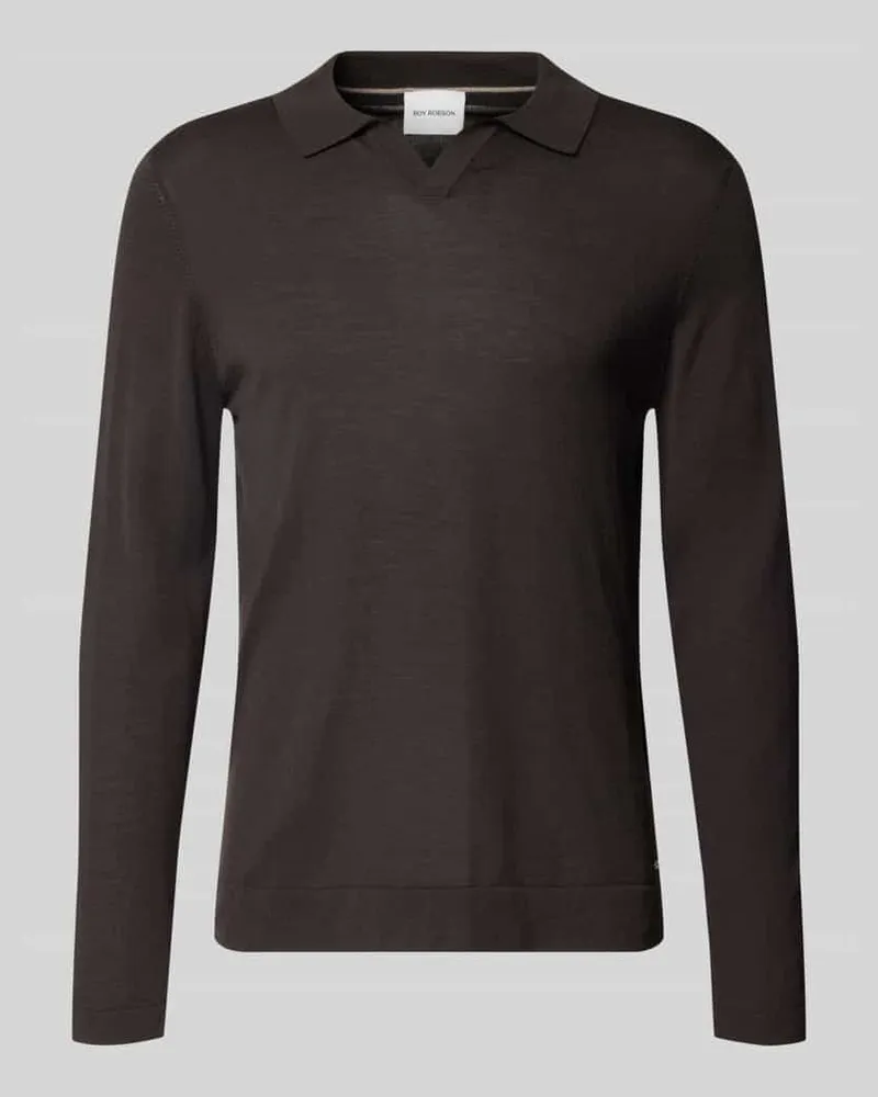Roy Robson Strickpullover aus Schurwolle mit Polokragen und V-Ausschnitt Taupe