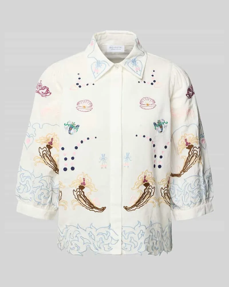 Rich&Royal Regular Fit Bluse aus Baumwoll-Leinen-Mix mit Stitchings Offwhite