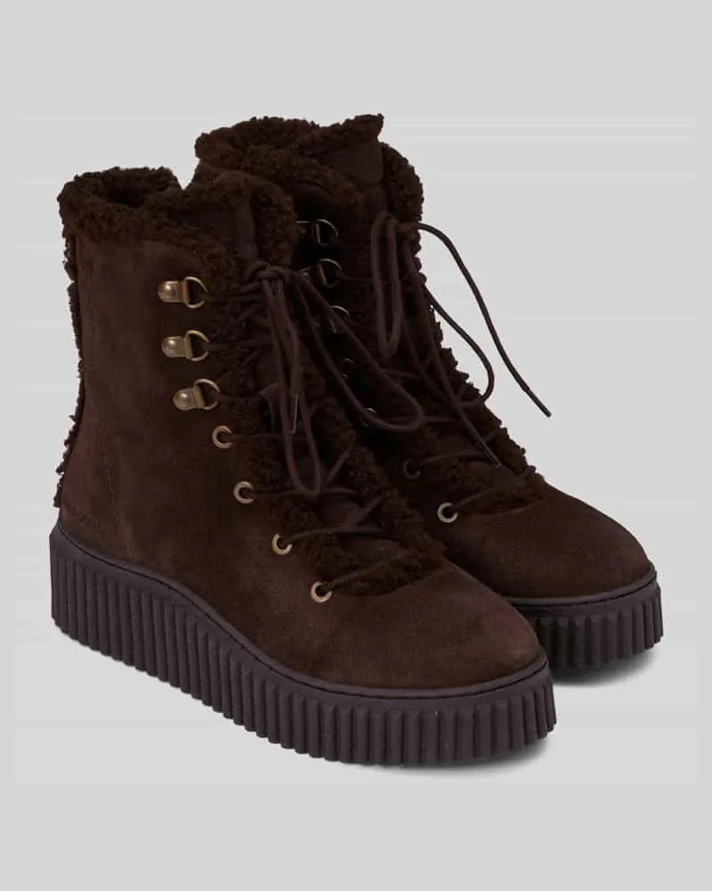Marc O'Polo Schnürstiefel aus Rindsvelours mit Plateauprofil Dunkelbraun