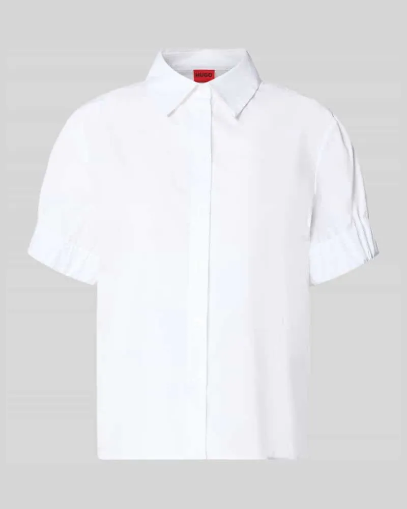 HUGO BOSS Regular Fit Kurzarmbluse aus reiner Baumwolle Modell 'EFFRY Weiss