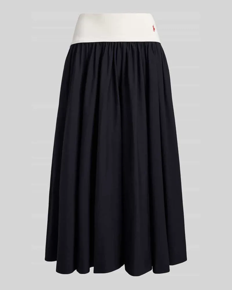 Ralph Lauren Ausgestellter Midi-Rock aus reiner Baumwolle Dunkelblau