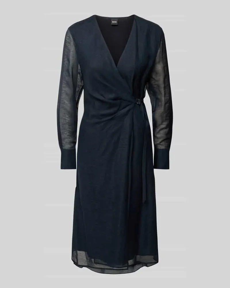 HUGO BOSS Knielanges Kleid aus Viskose-Leinen-Mix Modell 'Dosala Marine