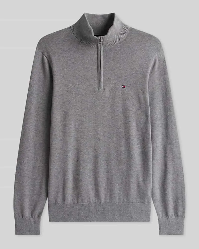 Tommy Hilfiger Regular Fit Troyer aus reiner Baumwolle Hellgrau