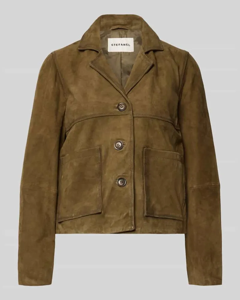 Stefanel Lederblazer mit aufgesetzten Eingrifftaschen Khaki