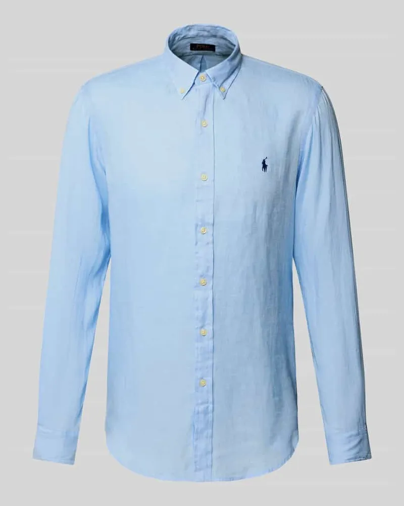 Ralph Lauren Slim Fit Leinenhemd mit Logo-Stitching Hellblau