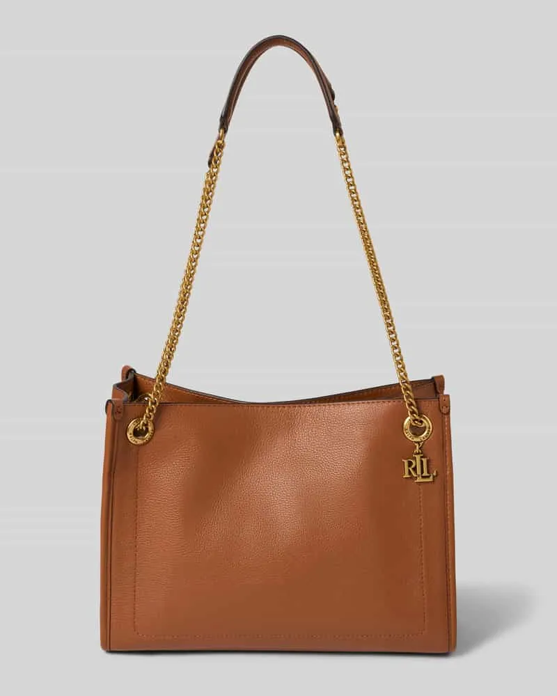 Ralph Lauren Handtasche mit Label-Applikation und Schulterriemen Cognac