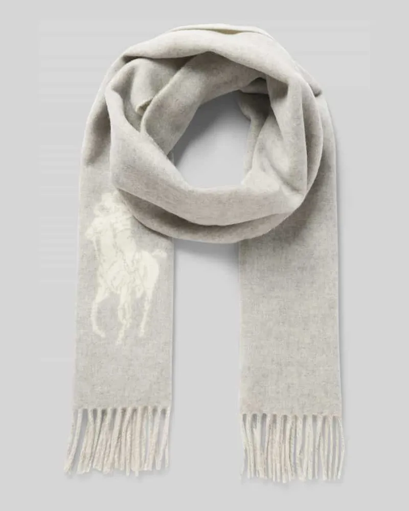 Ralph Lauren Wollschal mit Logo-Stitching Modell 'Oblong Hellgrau