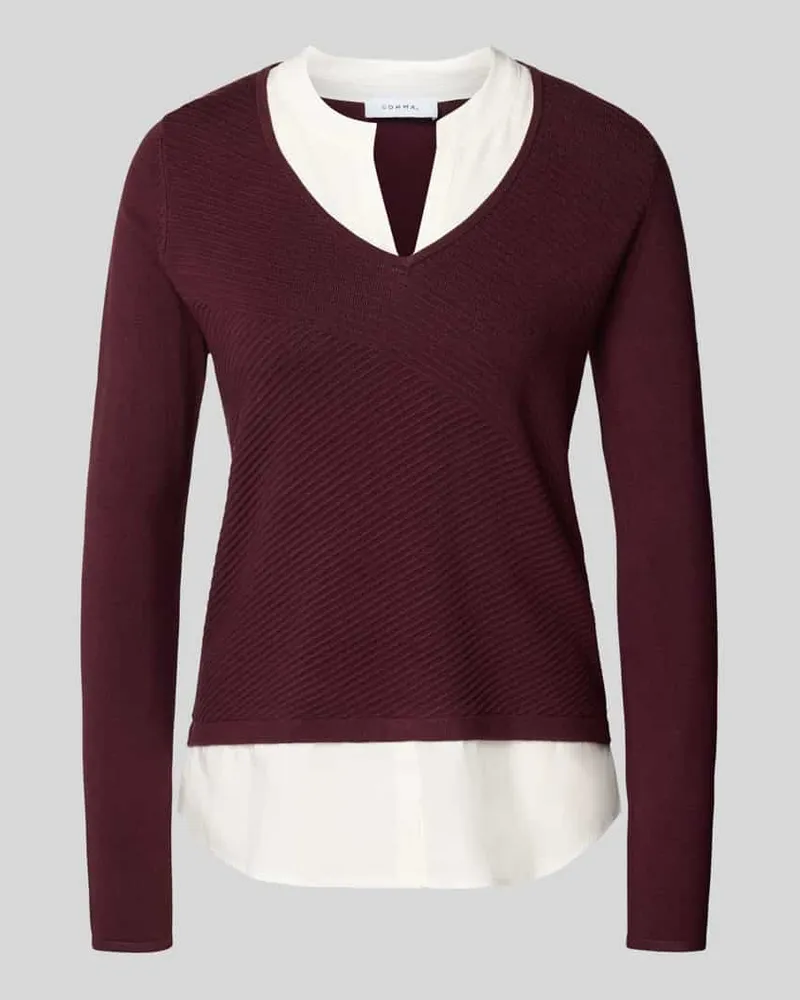 COMMA Strickpullover aus Viskose-Mix mit V-Ausschnitt Bordeaux