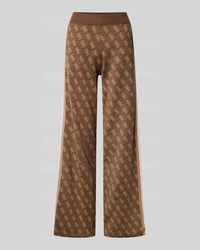 Guess Wide Leg Strickhose mit Logo-Muster Modell 'ANEIRA Schoko