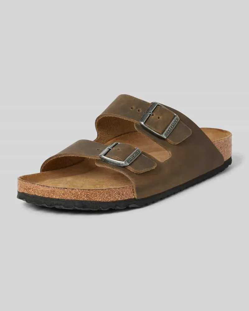 Birkenstock Slides aus Leder mit Dornschließe Modell 'Arizona Khaki