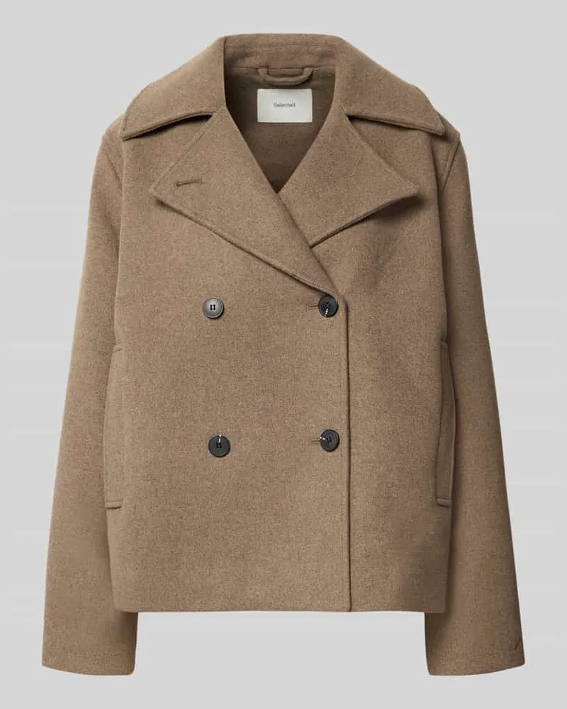 Selected Regular Fit Mantel aus Woll-Mix Modell 'ZIA-ALMA Taupe