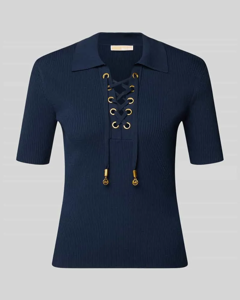 Michael Kors Strickshirt mit Schnürung und Umlegekragen Marine
