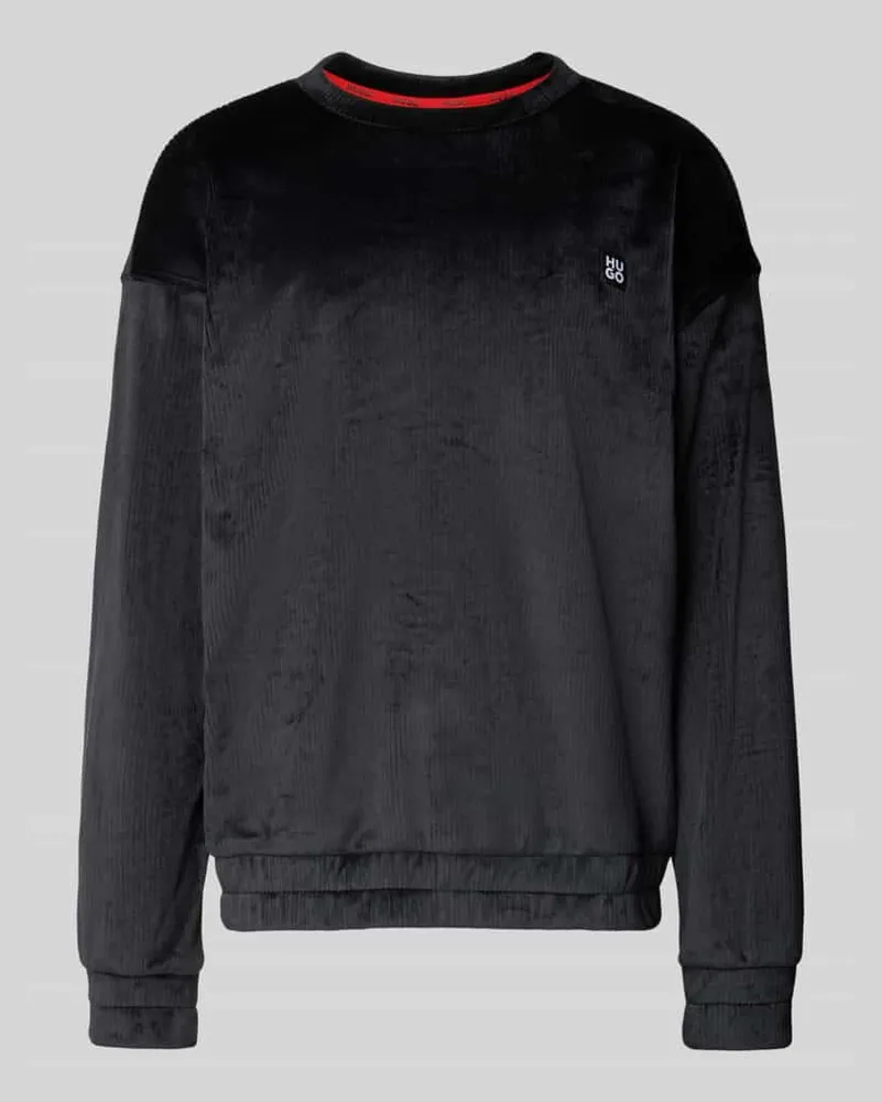 HUGO BOSS Relaxed Fit Sweatshirt in samtigem Rippoptik Black