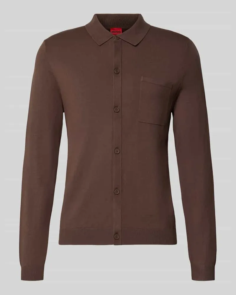 HUGO BOSS Strickjacke mit Brusttasche Modell 'San Jordan-CV Dunkelbraun