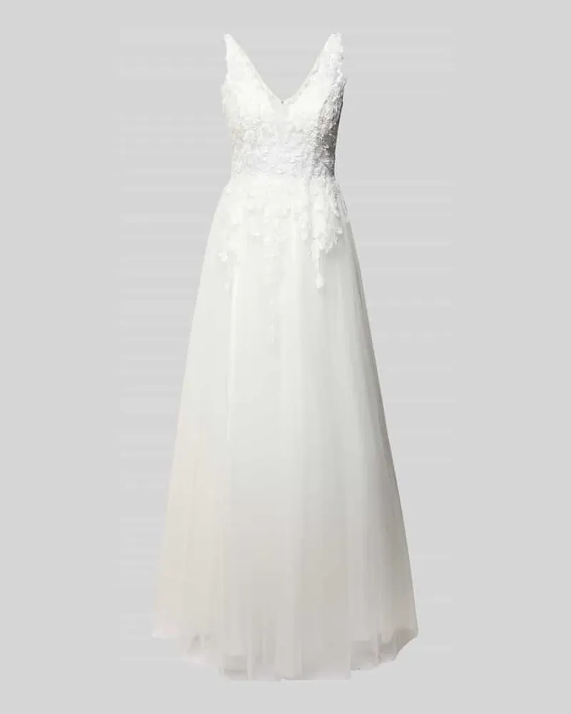 LUXUAR Regular Fit Brautkleid mit floralem Spitzenbesatz Offwhite