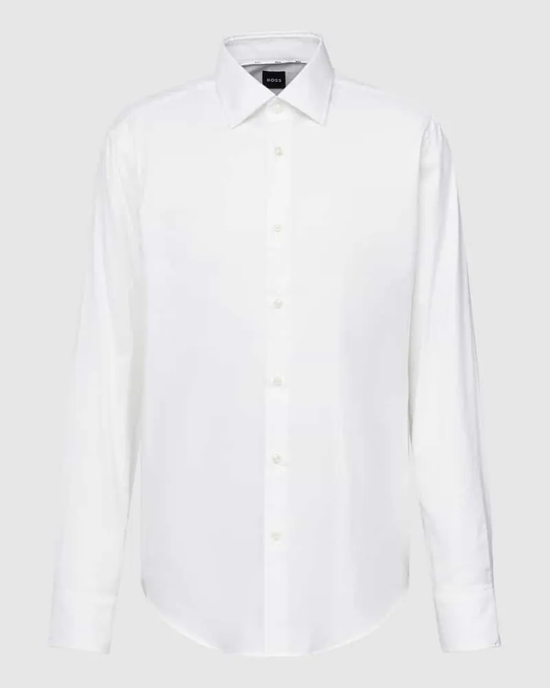HUGO BOSS Regular Fit Businesshemd aus Uni Struktur Weiss