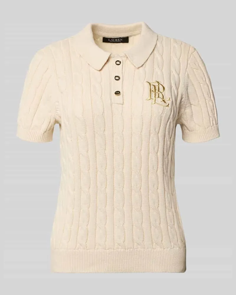 Ralph Lauren Strickshirt mit Zopfmuster und Polokragen Modell 'NATRISSA Offwhite