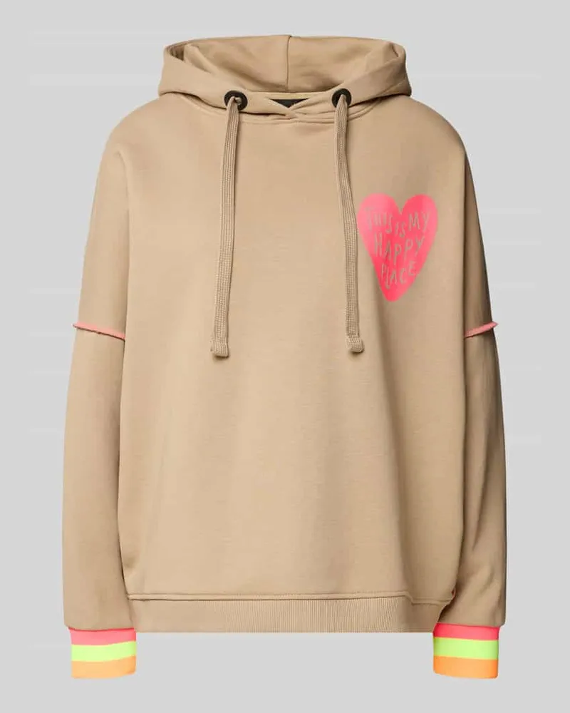 Miss Goodlife Hoodie mit Kapuze und Motiv-Prints Beige