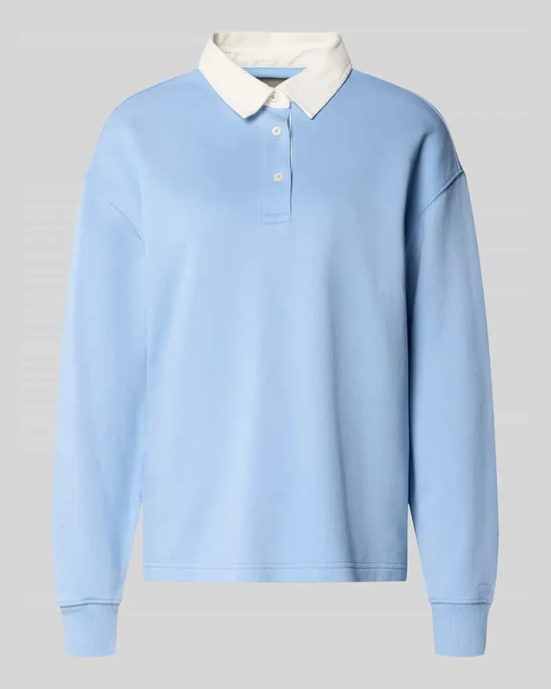 Gant Longsleeve mit Polokragen und kurzer Knopfleiste Hellblau