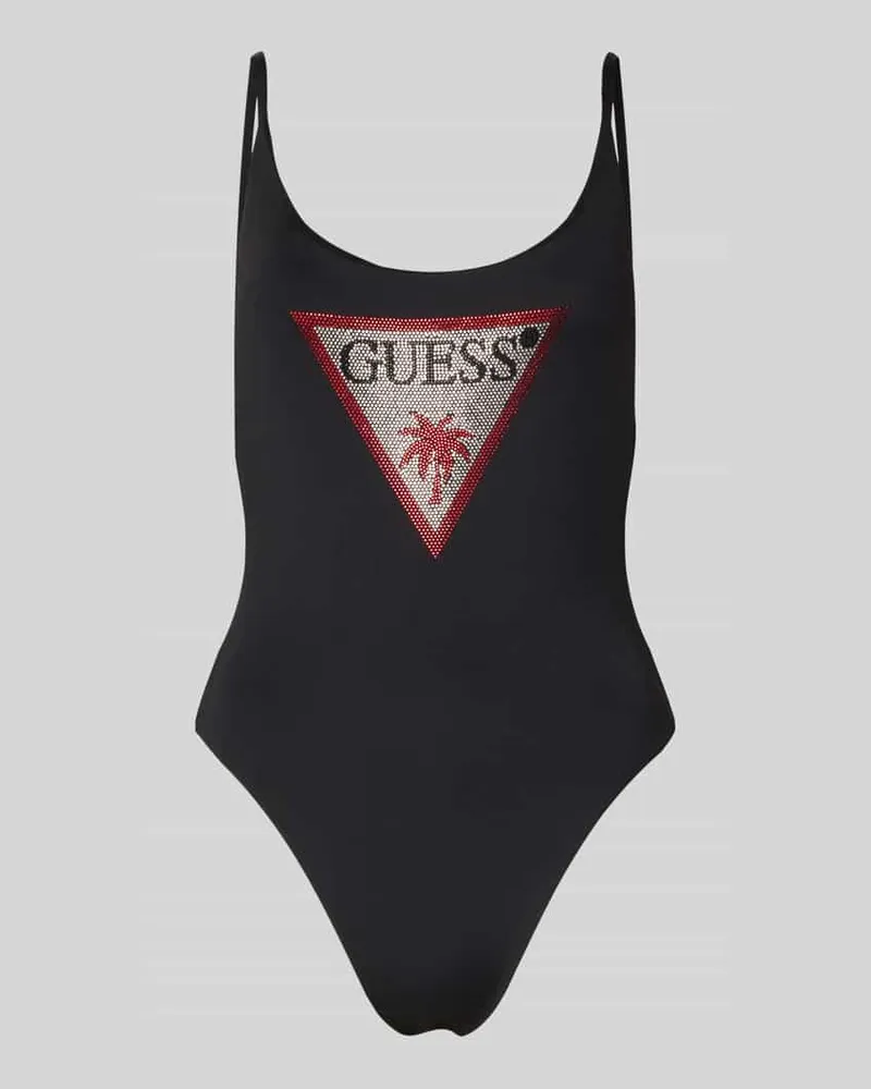 Guess Slim Fit Badeanzug mit Strasssteinbesatz Black