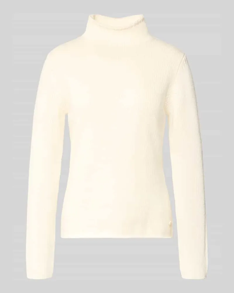 Fynch-Hatton Strickpullover aus Lanawolle mit Stehkragen Offwhite