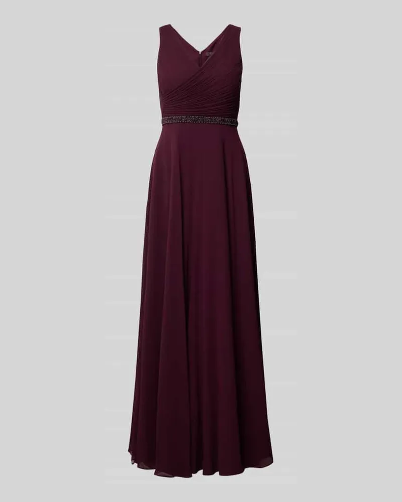 Vera Mont Fit and Flare Abendkleid mit Perlenstickerei Dunkelrot