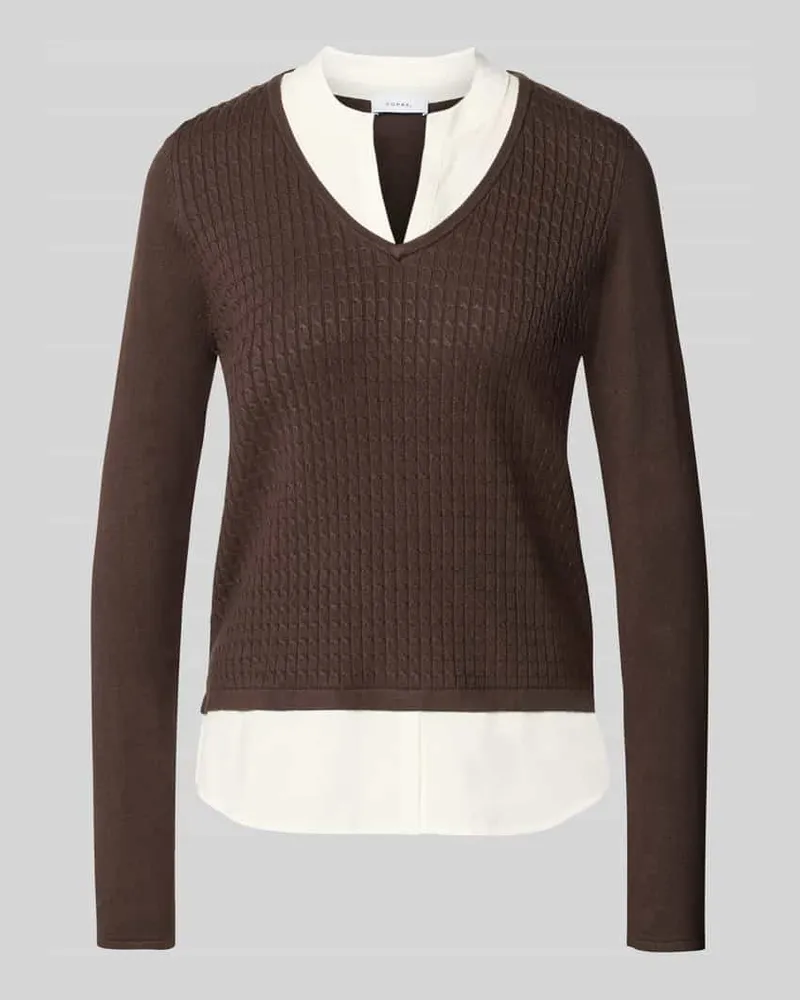 COMMA Longsleeve aus Viskose-Mix in Strick-Optik Dunkelbraun