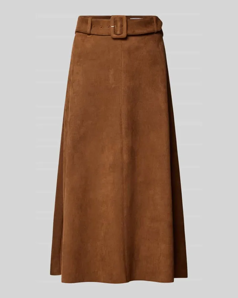 More & More Midirock in Leder-Optik mit Gürtel Dunkelbraun