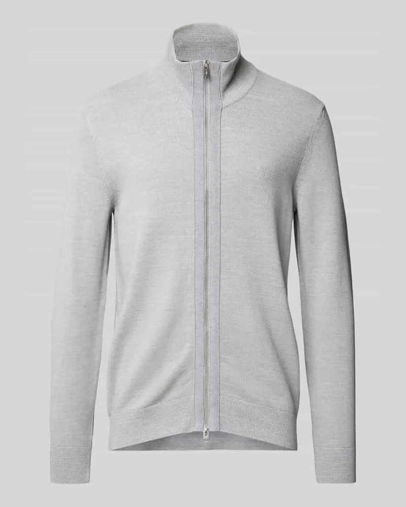 Marc O'Polo Regular Fit Strickjacke aus reiner Baumwolle mit Stehkragen Silber
