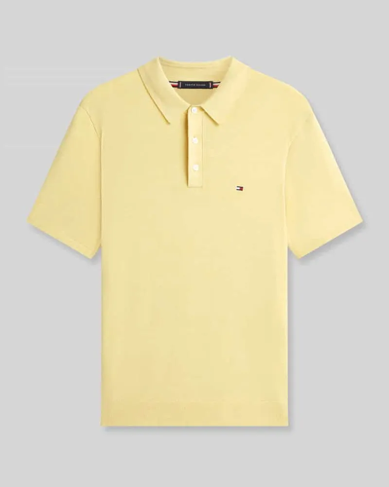 Tommy Hilfiger Regular Fit Strick-Poloshirt aus reiner Baumwolle Gelb