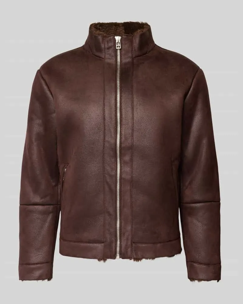 Casual Friday Jacke in Leder-Optik mit Stehkragen Modell 'MACKSEN Schoko