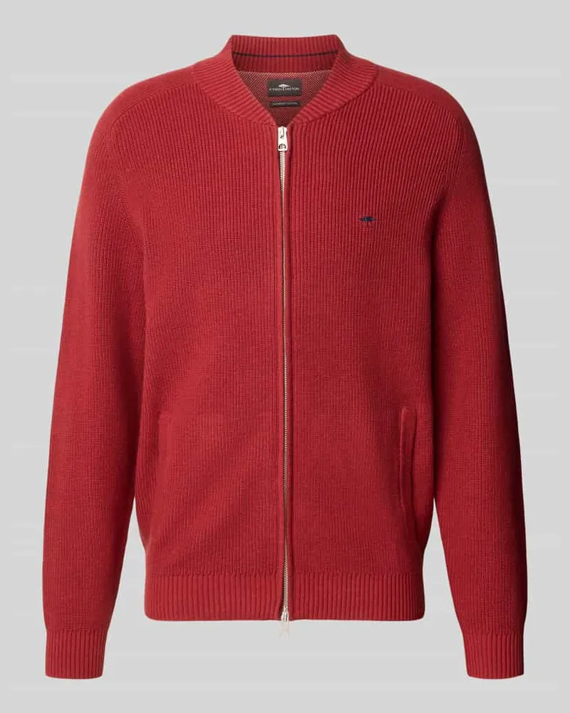 Fynch-Hatton Strickjacke mit Zweiwege-Reißverschluss und Label-Stitching Rot