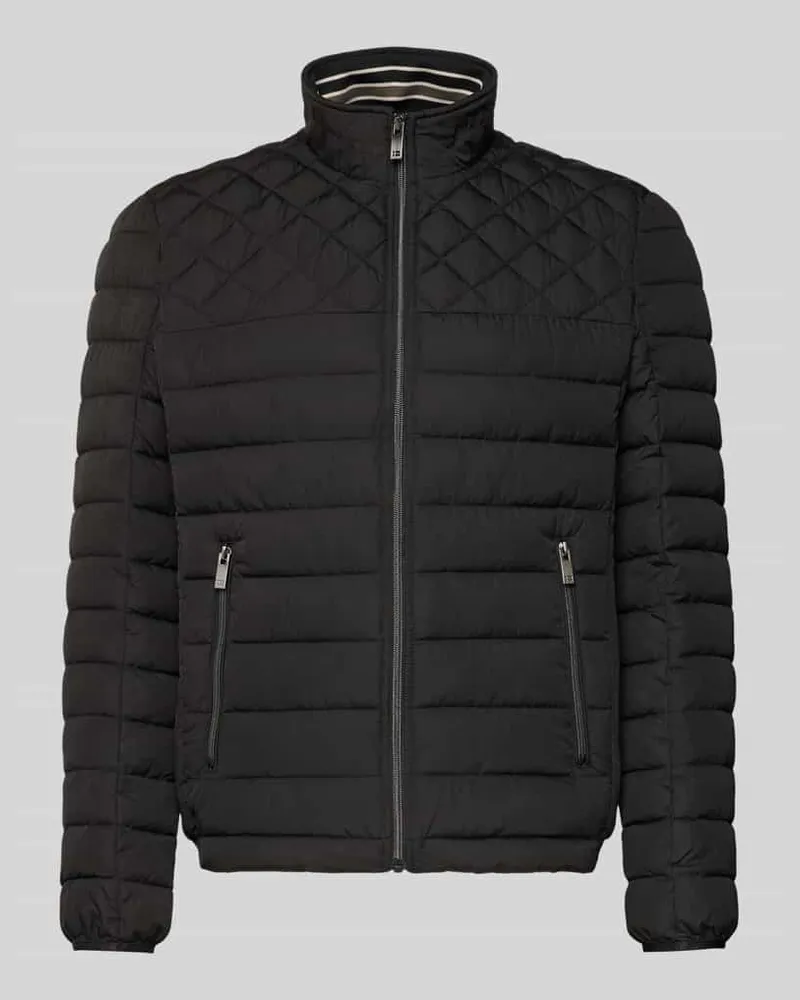 Christian Berg Slim Fit Steppjacke mit gefüttertem Kragen Black
