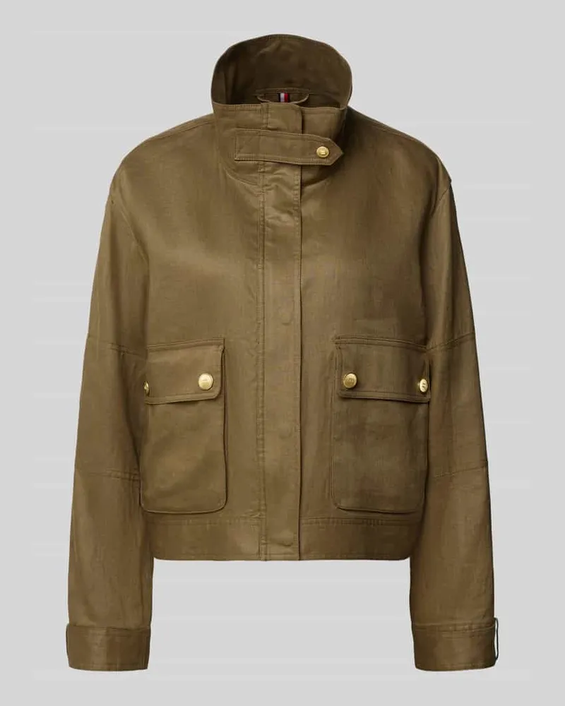 Tommy Hilfiger Relaxed Fit Utility-Jacke aus reinem Leinen Oliv