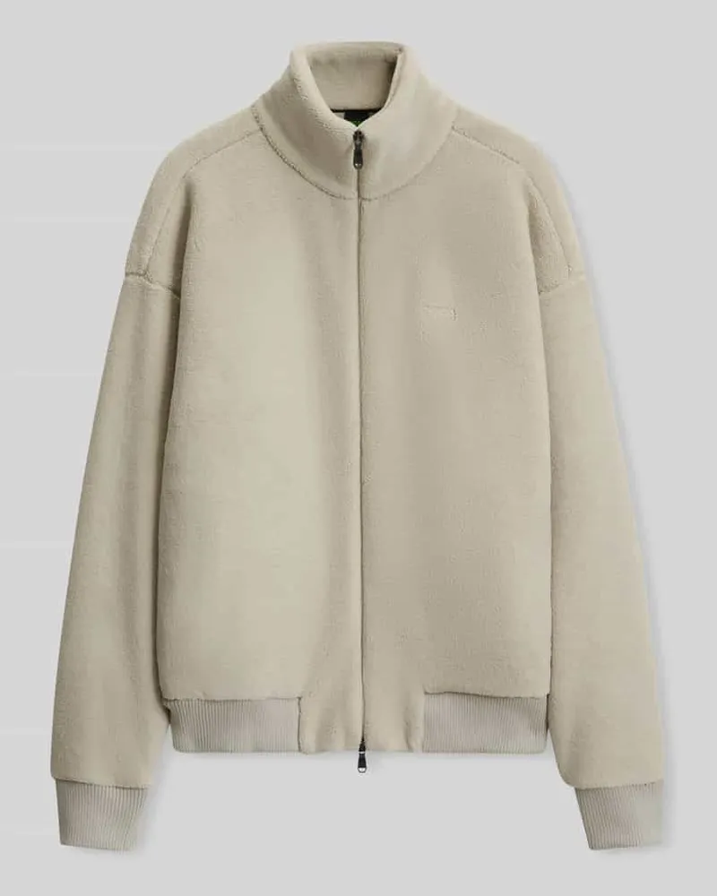 HUGO BOSS Regular Fit Teddyjacke mit Zweiwege Reißverschluss Beige