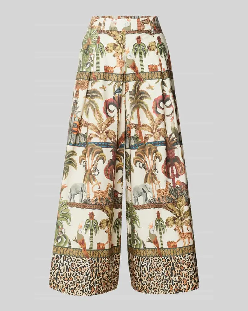 More & More Wide Leg Hose im Allover-Look Oliv