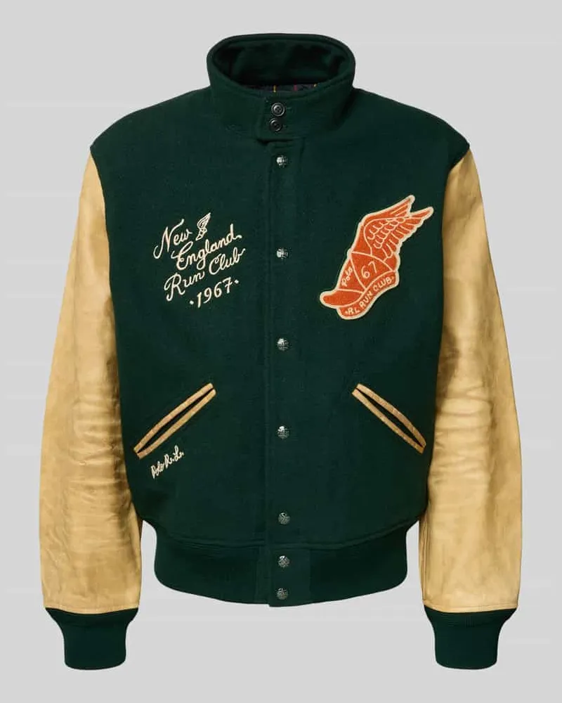 Ralph Lauren College-Jacke aus Woll-Mix mit Stitchings Modell 'BROKEN Gruen