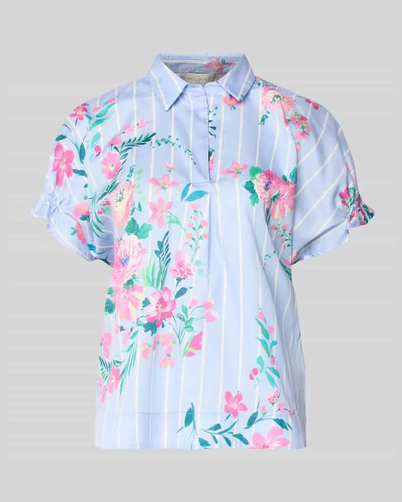 Milano Italy Regular Fit Bluse aus Baumwolle im Allover-Look Hellblau