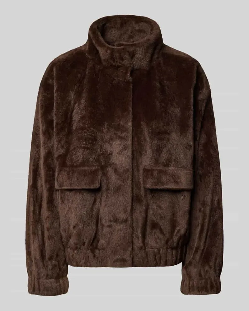 ZERO Regular Fit Teddyjacke mit Pattentaschen Schoko