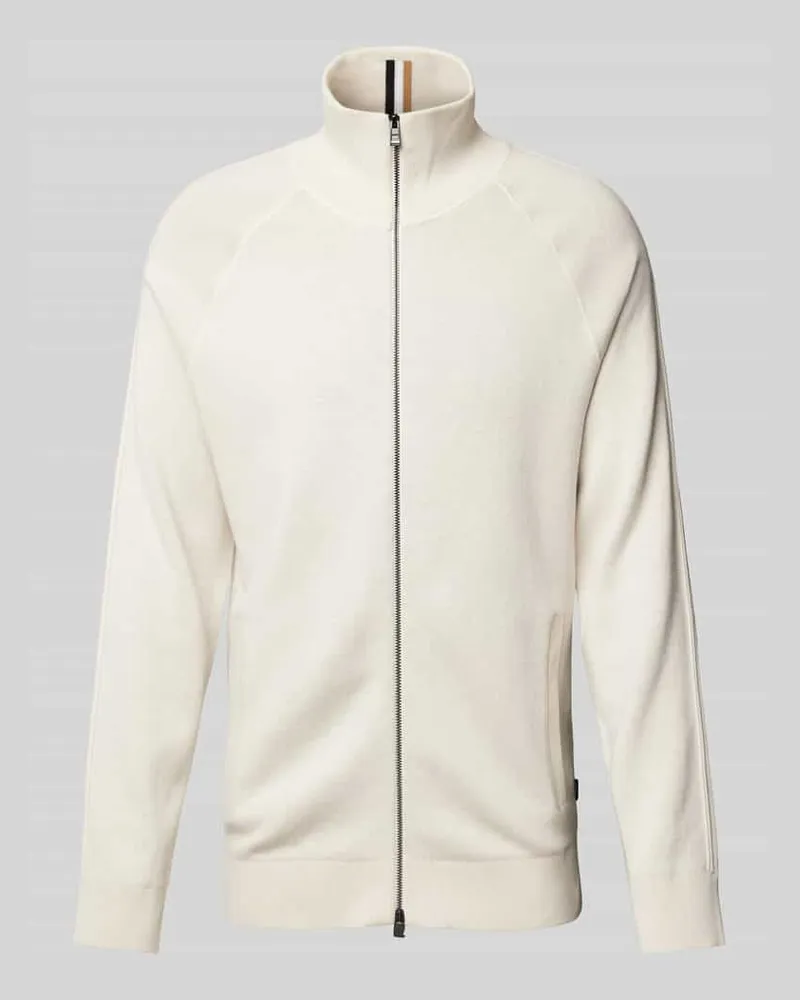 HUGO BOSS Strickjacke mit Stehkragen Modell 'Domico Offwhite
