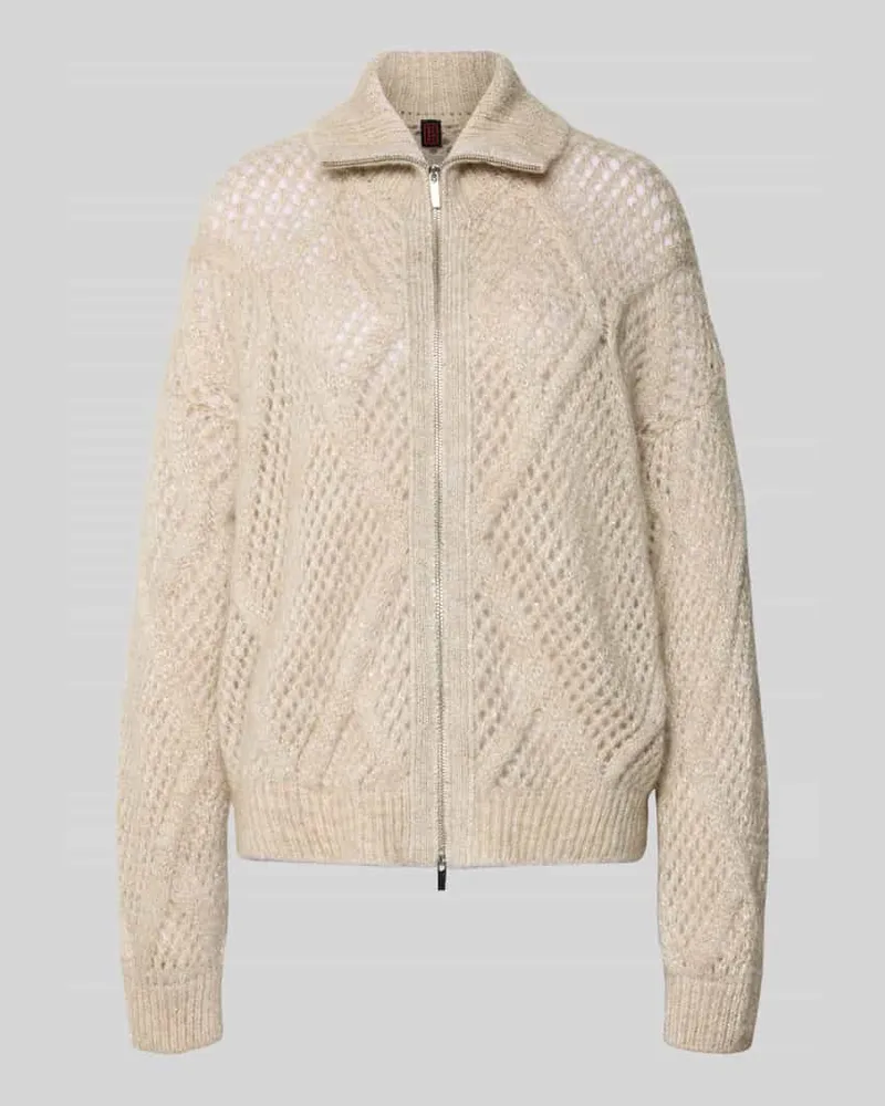 Stefanel Cardigan aus Mohair-Mix mit Zweiwege-Reißverschluss Taupe