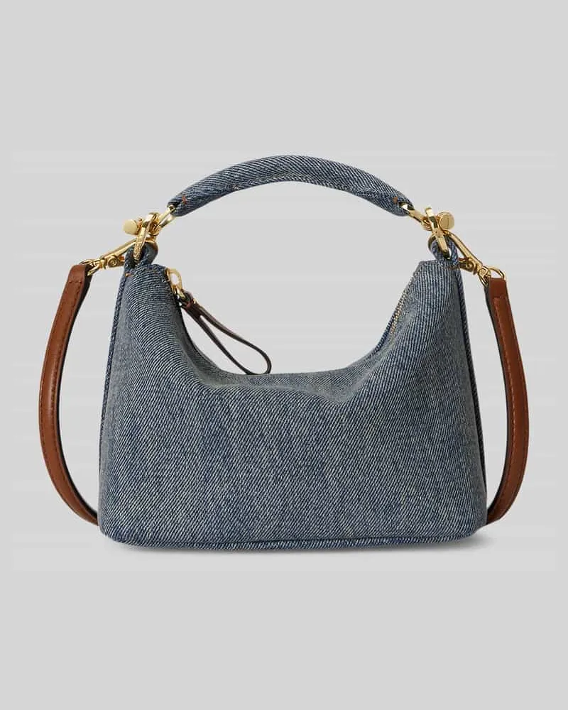 Ralph Lauren Henkeltasche aus Denim mit Lederriemen Blau